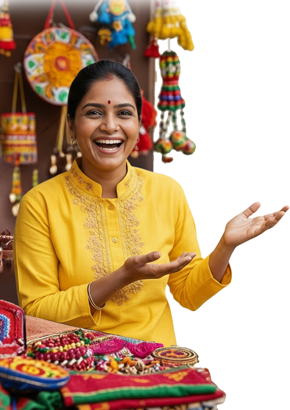 Shop owner gesturing